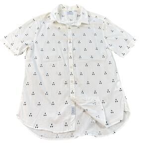 7 Diamonds Shirt Mens L White Short Sleeve Button Up W Triangle Pattern